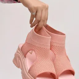 Shoetopia Kids Peach Ankle Strap Wedges-image-8