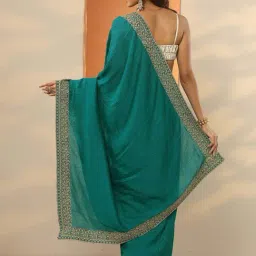 Libas Green Embellished Saree With Unstitched Blouse image 2