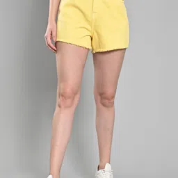 IZEL Women Washed Denim Mid-Rise Denim Shorts-image-0
