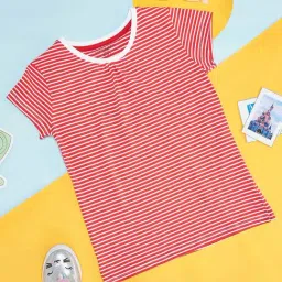 Pantaloons Junior Kids Red Cotton Striped T-Shirt-image-76