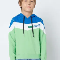 Gas Kids Green & Blue Color Block Full Sleeves Sweatshirt-image-15