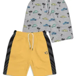 HELLCAT Kids Mustard & Grey Melange Printed Shorts (Pack Of 2)-picture-25