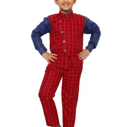 Pro-Ethic Style Developer Kids Red & Navy Checks Full Sleeves Shirt, Waistcoat & Pants-picture-41