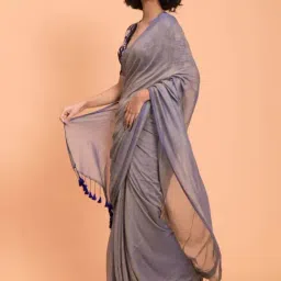 Suta Blue Plain Saree Without Blouse image 3
