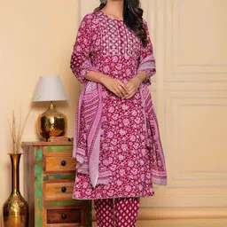 YUSRA Women Ethnic Motifs Embroidered Regular Mirror Work Kurta with Trousers & With Dupatta-picture-21