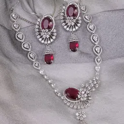 Adwitiya Collection Rhodium-Plated American Diamond Ruby & Kundan Studded Jewellery Set-picture-16