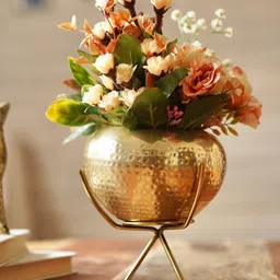 Behoma Metal Hammered Indoor Planter for Table Top & Floor, Living Room, Balcony, Office decor, Gold, Large-image-2