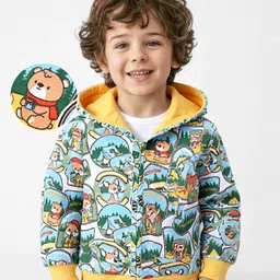 Babyhug Cotton Knit Full Sleeves Hooded Sweatjacket with Animals Print - Mint-picture-28