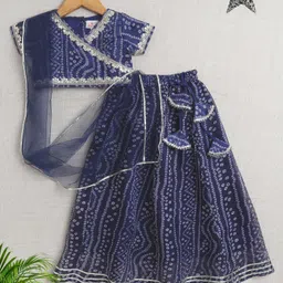 The Magic Wand Half Sleeves Bandhani Designed & Lace Embellished Coordinating Lehenga Choli With Dupatta Set - Navy Blue-picture-23