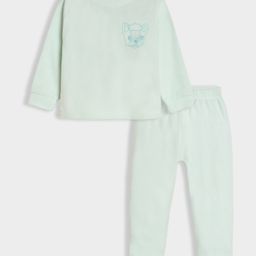 Mi Arcus Full Sleeves Dog Face Embroidered Tee & Coordinating Pajama Set - Mint Green-picture-18