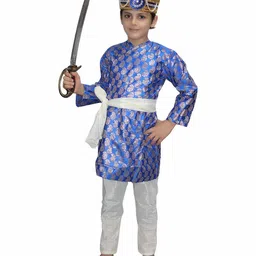 Kaku Fancy Dresses Full Sleeves Mughal King Akbar Costume Set - Blue-image-64