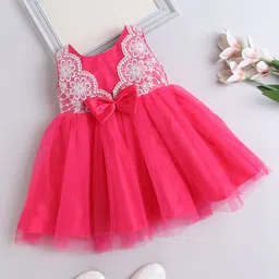 The Magic Wand Sleeveless Floral Embroidered Bow Applique Dress - Fuchsia-picture-34