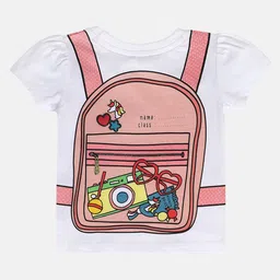 MINI KLUB Cotton Knit Half Sleeves Cant Wait For School Text Printed Top - White image 3