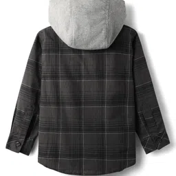 Rikidoos Full Sleeves Checked Shirt With Attached Solid Hooded Tee - Light & Dark Grey image 2