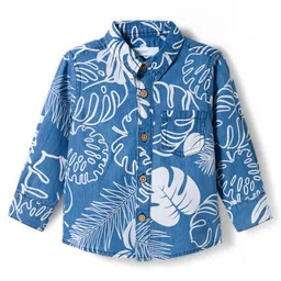Babyoye 100% Cotton Half Sleeves Denim Shirt With Leaves Print - Blue image 2