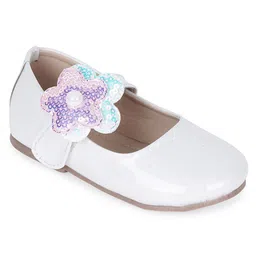 Mine Sole Glittered & Floral Sequins Embellished With Velco Closure Mary Jane Ballerinas - White image 4