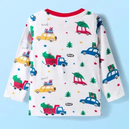 Babyhug Cotton Knit Full Sleeves Co-ords Night Suit With Vehicle Print - White image 3