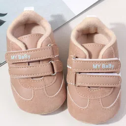 KIDLINGSS Striped My Baby Text Printed Velcro Closure Booties - Beige image 4