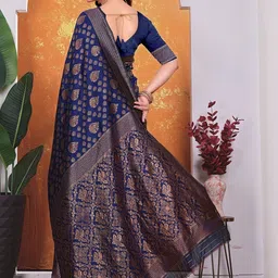 KANOODA Ethnic Motifs Zari Silk Blend Heavy Work Saree image 2