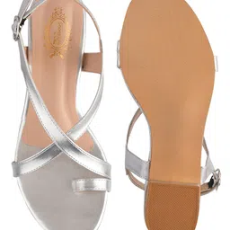 Shoetopia Criss Cross With Buckle Closure Heel Sandals - Silver image 5