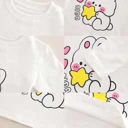 Googo Gaaga Cotton Knit Bunny Printed Top Trousers With Full Sleeves Light Winter Sweater - Pink image 5