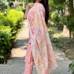 ROZLAND Women Floral Regular Kurta with Trousers & With Dupatta image 5