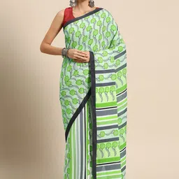 BUTA BUTI Floral Pure Cotton Saree-image-34