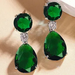 KARATCART Silver-Plated AD Studded Contemporary Drop Earrings-picture-29