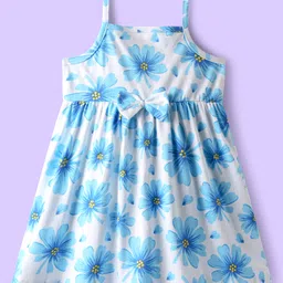 Babyhug 100% Cotton Half Sleeves Inner Tee With Floral Printed & Bow Applique Frock - Light Blue & Yellow image 5