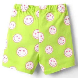 Babyhug Cotton Knit Half Sleeves Shorts Night Suit With Smile Text Print - Lime Green image 5