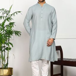 House of Pataudi Vertical Striped Mandarin Collar Thread Work Straight Kurta-picture-25