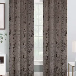 IVAZA Coffee Brown & Brown Set of 2 Black Out Door Curtain-image-6