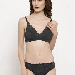 AROUSY Pink & Black Self Pattern Bra Panty Set - Pack Of 3 image 4