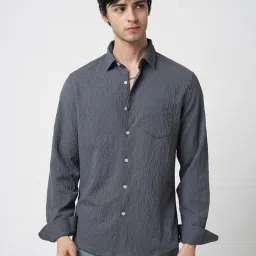 Vastrado Grey Relaxed Fit Self Pattern Shirt-image-12