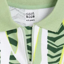 MINIKLUB White & Green Cotton Half Sleeves Abstract Printed Polo T-Shirt image 4