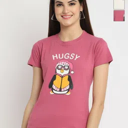 Tromko Women Pack of 3 Typography Printed Round Neck Cotton Regular Fit T-shirts image 1