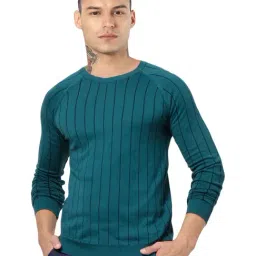Jack & Jones Teal Green Cotton Slim Fit Striped Sweatshirt-picture-46