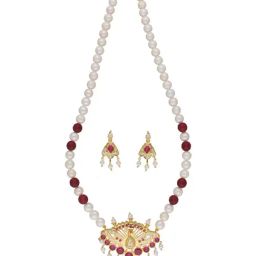 Sri Jagdamba Pearls Dheyanshi Pearl White & Pink Alloy Necklace & Earring Set-picture-42