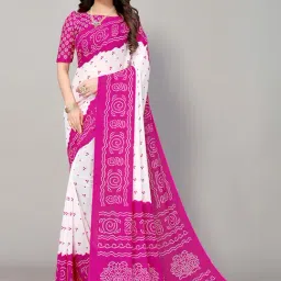 Satrani Pink & White Printed Saree With Unstitched Blouse-picture-27