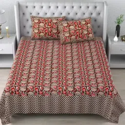 Living Roots Floral Red 300 TC Cotton Bedsheet with 2 Pillow Covers-image-13