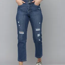 SHOWOFF High-Rise Blue Highly Distressed Jeans-image-54