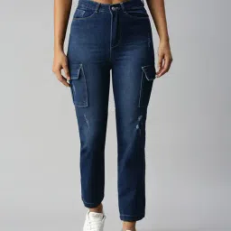 SHOWOFFFF Straight Fit Low Distress Blue Jeans-image-10