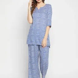 Clovia Blue Cotton Polka Dot Top With Pyjamas-picture-12