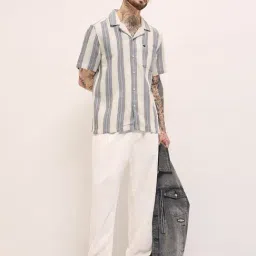 The Bear House Beige Cotton Blend Regular Fit Stripes Casual Shirt image 4