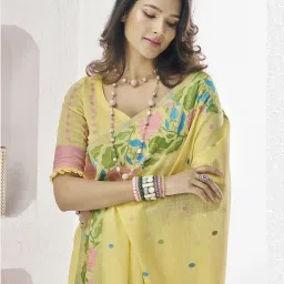 Satrani Yellow Silk Woven Saree With Unstitched Blouse image 4