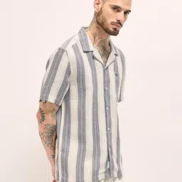 The Bear House Beige Cotton Blend Regular Fit Stripes Casual Shirt image 3