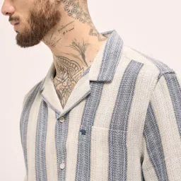 The Bear House Beige Cotton Blend Regular Fit Stripes Casual Shirt image 5