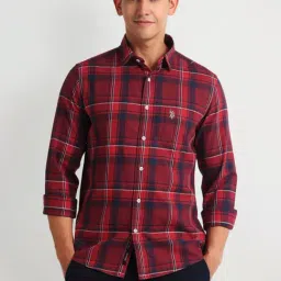 U.S. Polo Assn. Red Cotton Slim Fit Checks Shirt-picture-25