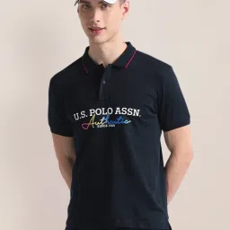 U.S. Polo Assn. Navy Cotton Slim Fit Printed Polo T-Shirt image 4