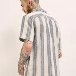 The Bear House Beige Cotton Blend Regular Fit Stripes Casual Shirt image 2